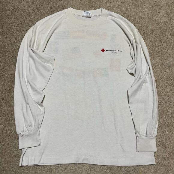 Vintage American Red Cross EUROPE Long Sleeve Graphic Shirt Large - Picture 1 of 7